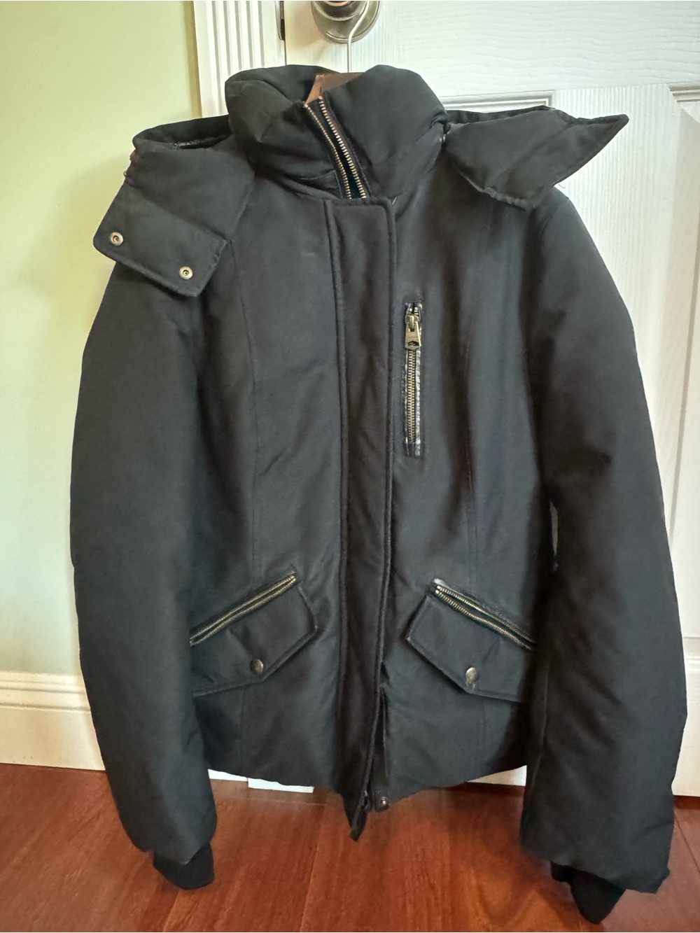 Mackage Women’s Black Puffer Jacket with High Collar and Zip Pockets